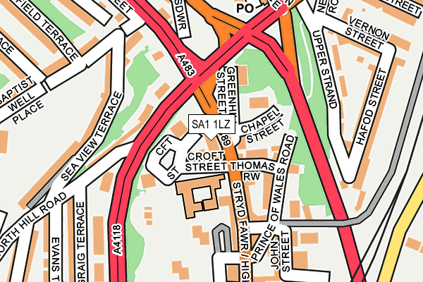 SA1 1LZ map - OS OpenMap – Local (Ordnance Survey)