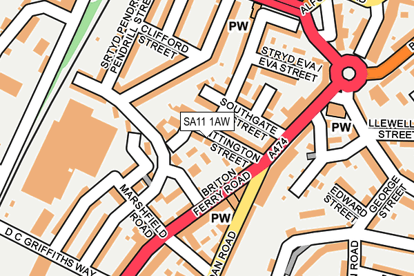 SA11 1AW map - OS OpenMap – Local (Ordnance Survey)