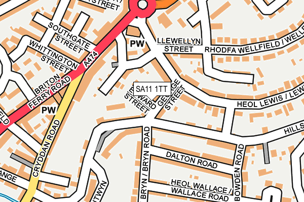 SA11 1TT map - OS OpenMap – Local (Ordnance Survey)