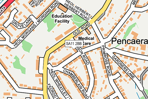 SA11 2BB map - OS OpenMap – Local (Ordnance Survey)
