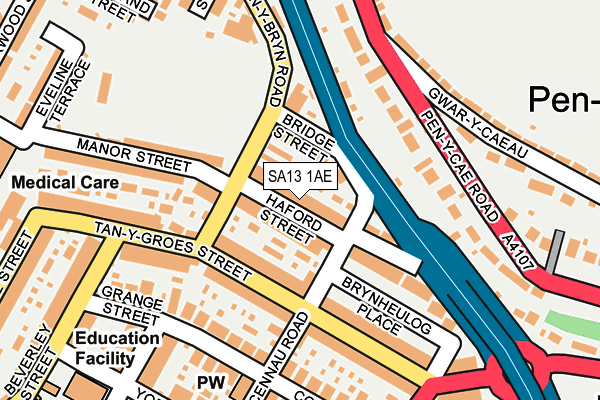 SA13 1AE map - OS OpenMap – Local (Ordnance Survey)