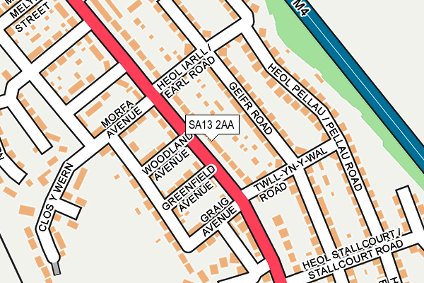 SA13 2AA map - OS OpenMap – Local (Ordnance Survey)