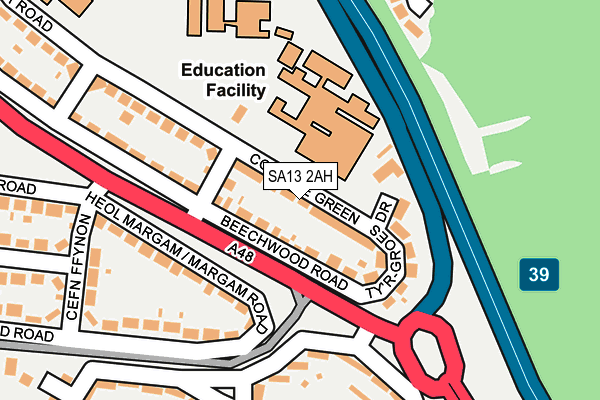 SA13 2AH map - OS OpenMap – Local (Ordnance Survey)