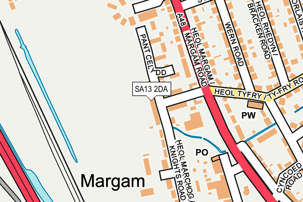 SA13 2DA map - OS OpenMap – Local (Ordnance Survey)
