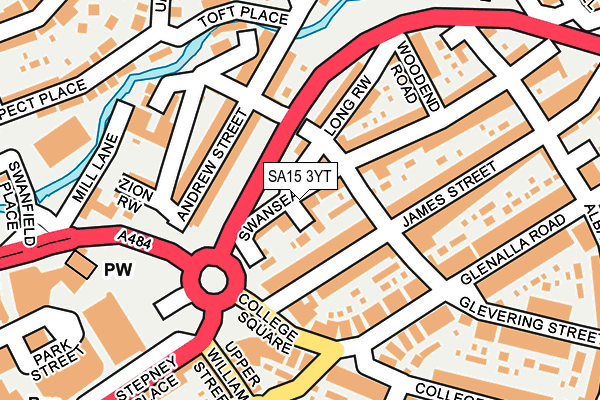 SA15 3YT map - OS OpenMap – Local (Ordnance Survey)