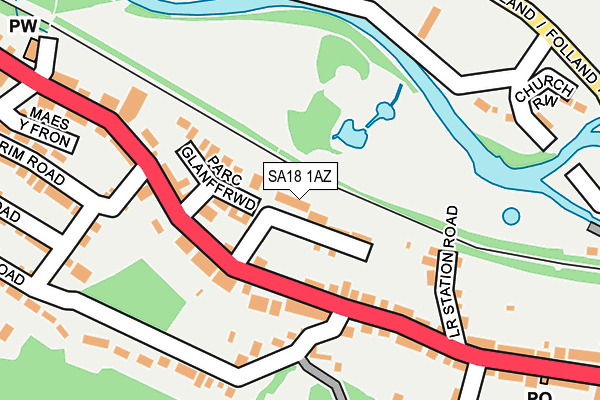 SA18 1AZ map - OS OpenMap – Local (Ordnance Survey)