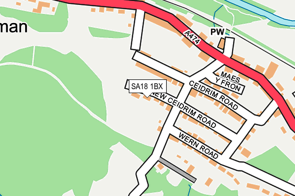SA18 1BX map - OS OpenMap – Local (Ordnance Survey)