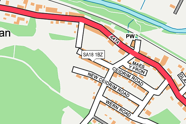 SA18 1BZ map - OS OpenMap – Local (Ordnance Survey)