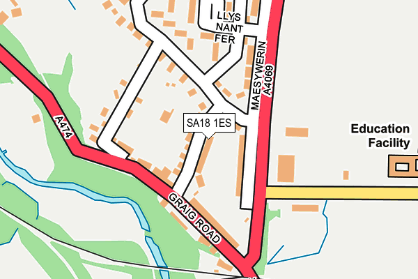 SA18 1ES map - OS OpenMap – Local (Ordnance Survey)