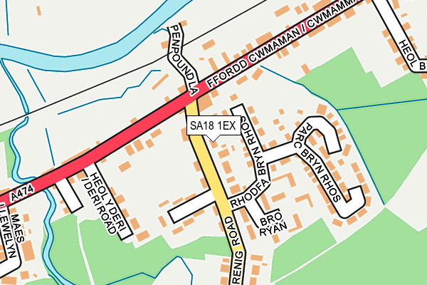 SA18 1EX map - OS OpenMap – Local (Ordnance Survey)