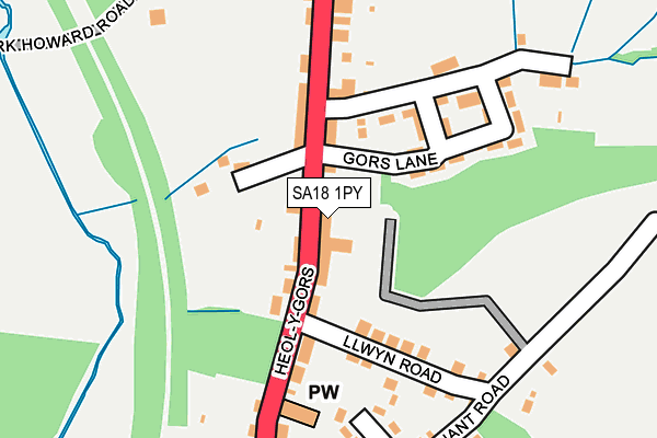 SA18 1PY map - OS OpenMap – Local (Ordnance Survey)