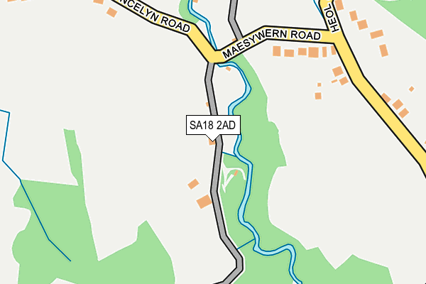 SA18 2AD map - OS OpenMap – Local (Ordnance Survey)