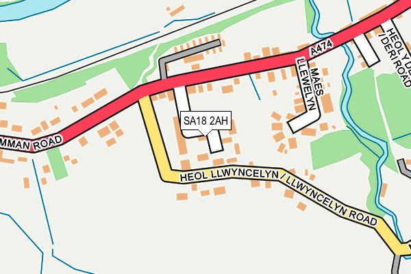 SA18 2AH map - OS OpenMap – Local (Ordnance Survey)