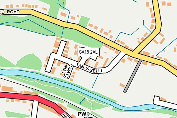 SA18 2AL map - OS OpenMap – Local (Ordnance Survey)