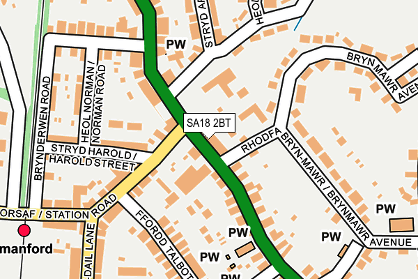 SA18 2BT map - OS OpenMap – Local (Ordnance Survey)