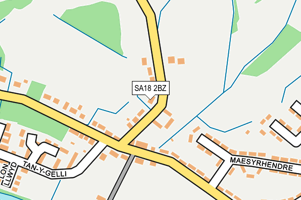 SA18 2BZ map - OS OpenMap – Local (Ordnance Survey)