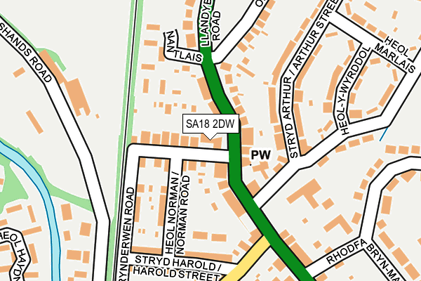 SA18 2DW map - OS OpenMap – Local (Ordnance Survey)