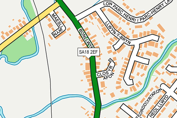 SA18 2EF map - OS OpenMap – Local (Ordnance Survey)