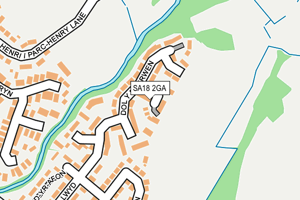 SA18 2GA map - OS OpenMap – Local (Ordnance Survey)