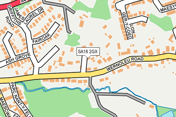 SA18 2GX map - OS OpenMap – Local (Ordnance Survey)