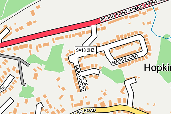 SA18 2HZ map - OS OpenMap – Local (Ordnance Survey)