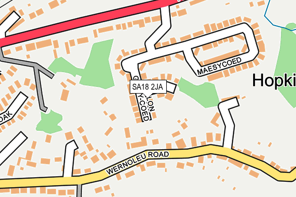 SA18 2JA map - OS OpenMap – Local (Ordnance Survey)