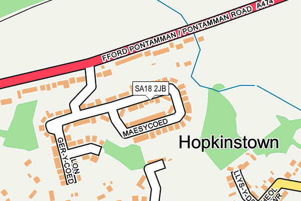 SA18 2JB map - OS OpenMap – Local (Ordnance Survey)