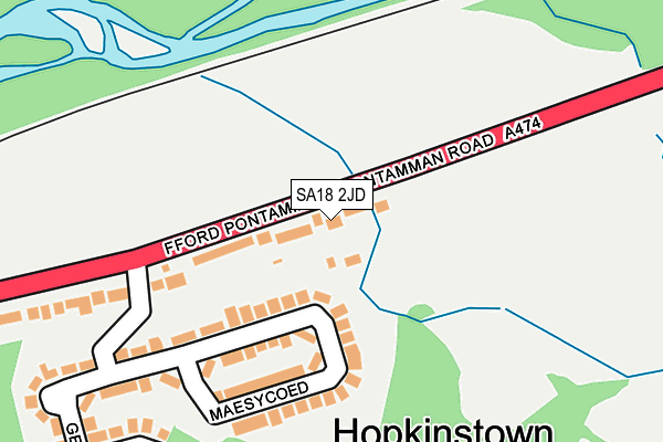 SA18 2JD map - OS OpenMap – Local (Ordnance Survey)