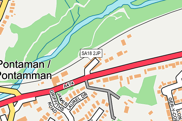 SA18 2JP map - OS OpenMap – Local (Ordnance Survey)