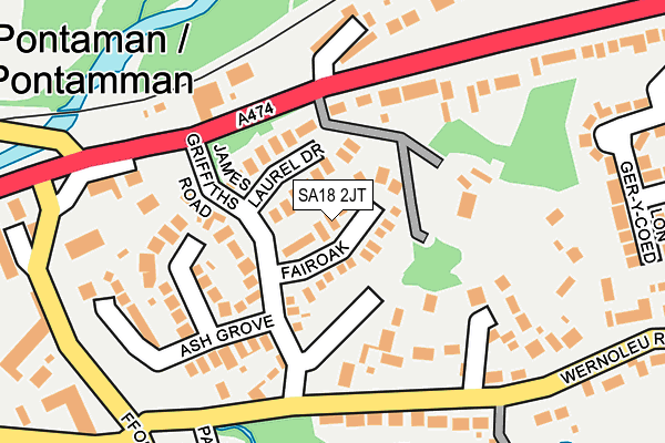 SA18 2JT map - OS OpenMap – Local (Ordnance Survey)