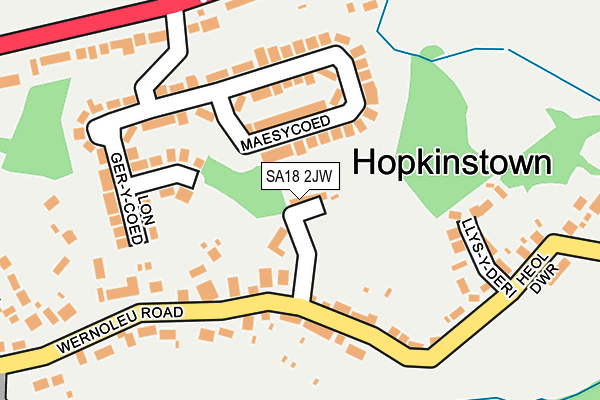 SA18 2JW map - OS OpenMap – Local (Ordnance Survey)