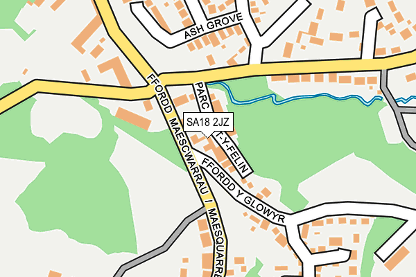 SA18 2JZ map - OS OpenMap – Local (Ordnance Survey)