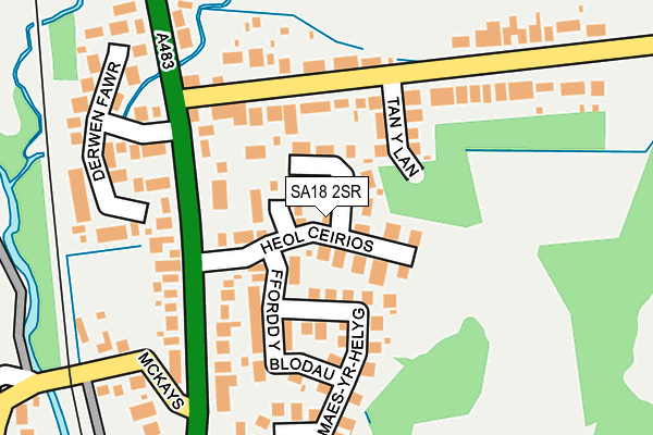 SA18 2SR map - OS OpenMap – Local (Ordnance Survey)
