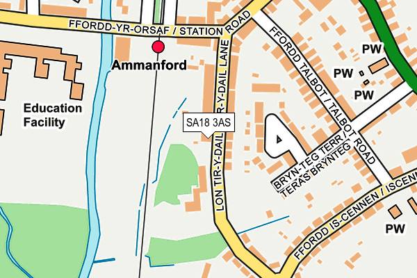 SA18 3AS map - OS OpenMap – Local (Ordnance Survey)