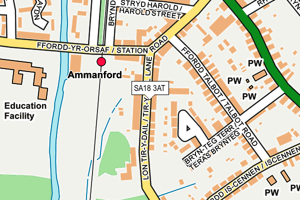 SA18 3AT map - OS OpenMap – Local (Ordnance Survey)