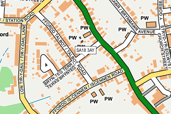 SA18 3AY map - OS OpenMap – Local (Ordnance Survey)