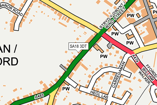 SA18 3DT map - OS OpenMap – Local (Ordnance Survey)