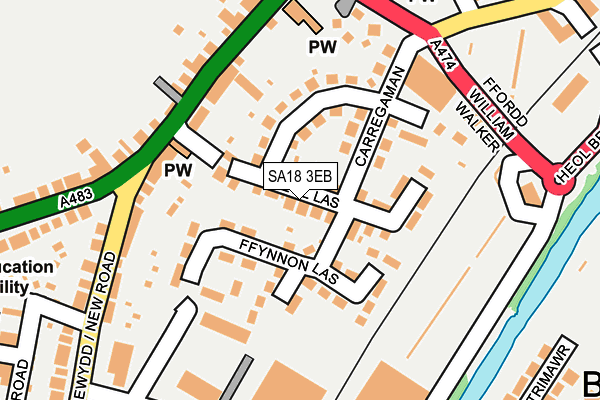 SA18 3EB map - OS OpenMap – Local (Ordnance Survey)