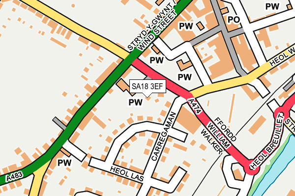 SA18 3EF map - OS OpenMap – Local (Ordnance Survey)