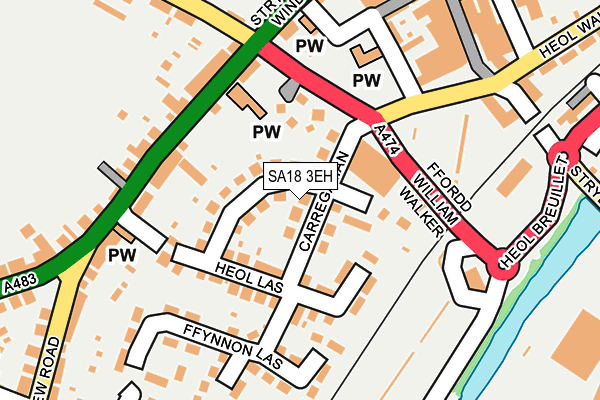 SA18 3EH map - OS OpenMap – Local (Ordnance Survey)