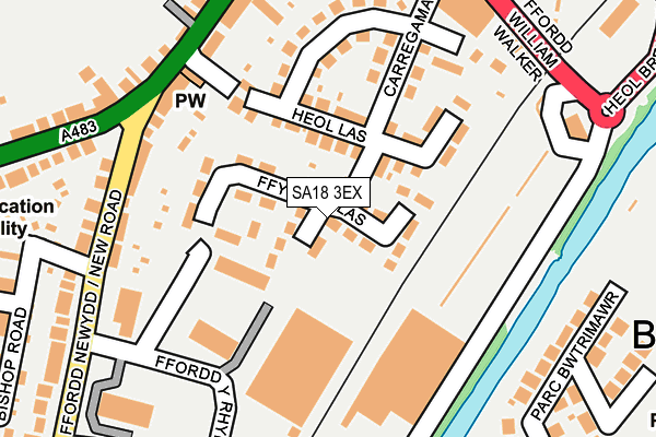 SA18 3EX map - OS OpenMap – Local (Ordnance Survey)