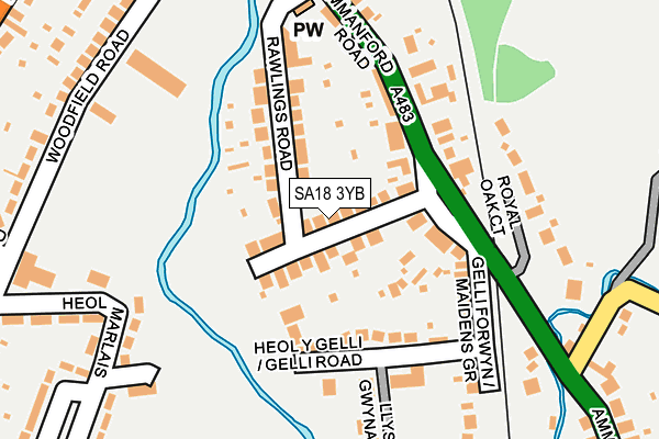 SA18 3YB map - OS OpenMap – Local (Ordnance Survey)