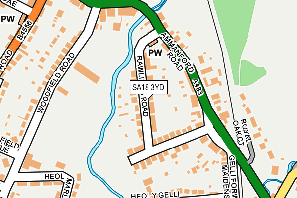 SA18 3YD map - OS OpenMap – Local (Ordnance Survey)
