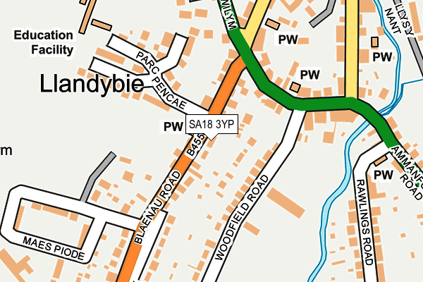 SA18 3YP map - OS OpenMap – Local (Ordnance Survey)