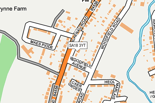 SA18 3YT map - OS OpenMap – Local (Ordnance Survey)