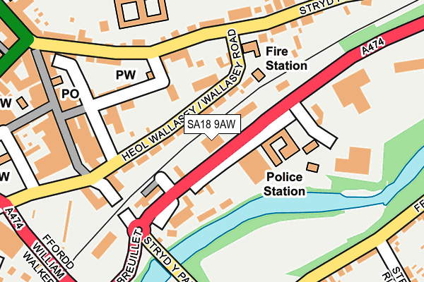 SA18 9AW map - OS OpenMap – Local (Ordnance Survey)