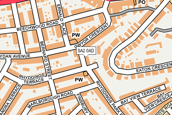 SA2 0AD map - OS OpenMap – Local (Ordnance Survey)