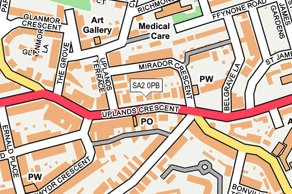 SA2 0PB map - OS OpenMap – Local (Ordnance Survey)