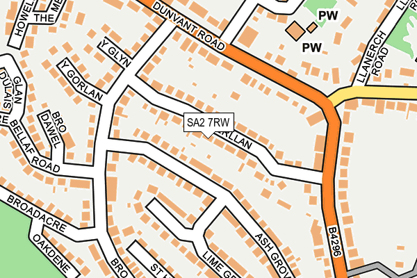 SA2 7RW map - OS OpenMap – Local (Ordnance Survey)