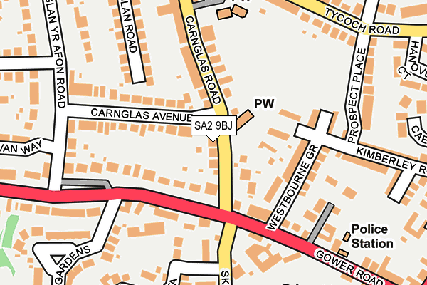 SA2 9BJ map - OS OpenMap – Local (Ordnance Survey)